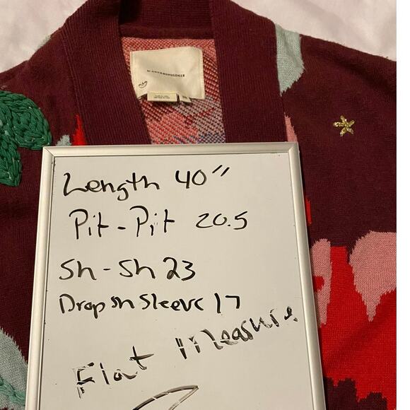 ANTHROPOLOGIE Embroidered floral Long OS Open Long Sweater Red
Cotton Blend - Picture 9 of 10